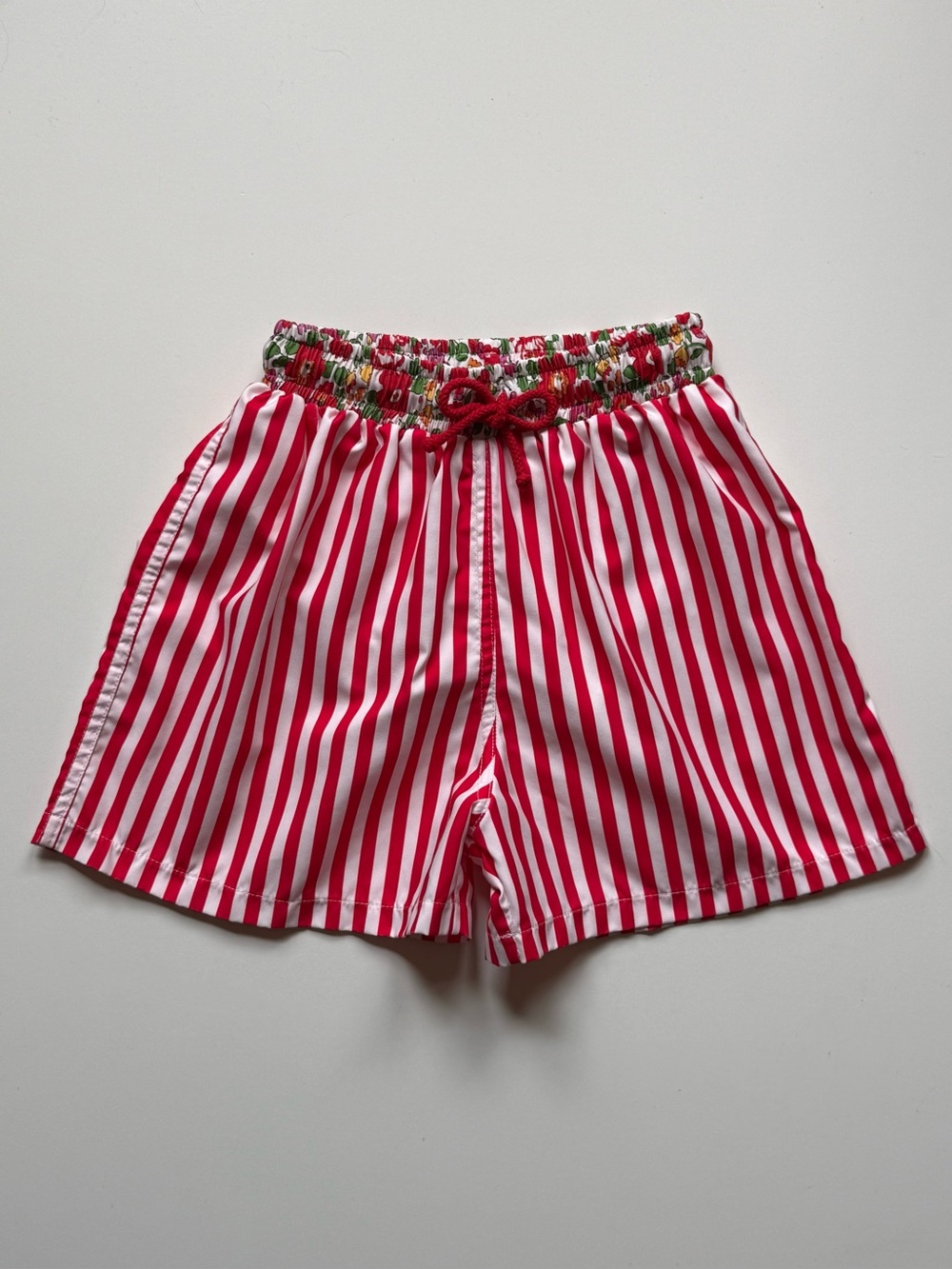 Sal & Pimenta Boys Swim Trunks - Red Stripes Liberty Floral Waistband - Size 10